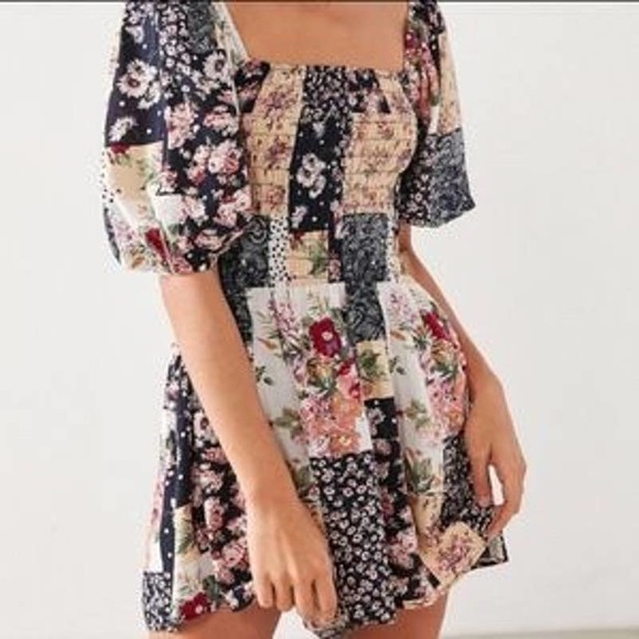 Kimchi Blue Patsy Patchwork Smocked Romper Playsuit w/Square Neckline - Picture 10 of 12